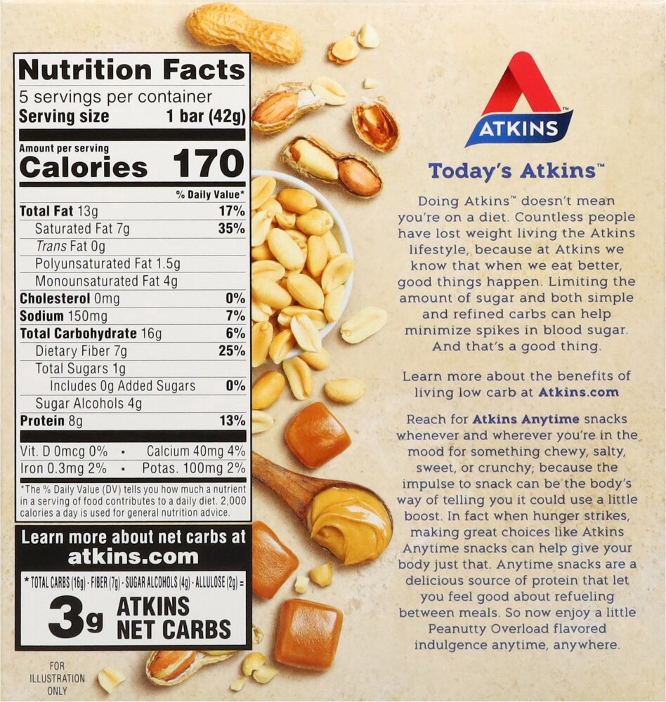 slide 5 of 6, Atkins Peanutty Overload Snack Bars 5 Pack, 7.4 oz