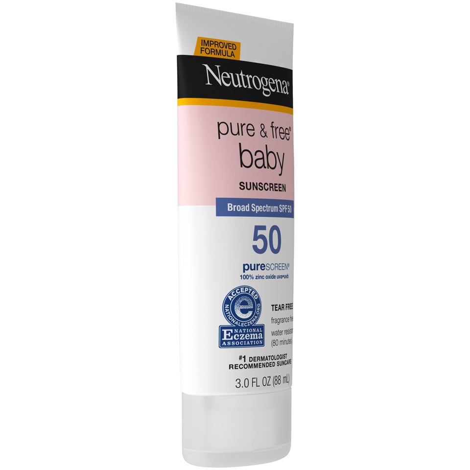 slide 2 of 6, Neutrogena Pure & Free Baby Mineral Sunscreen Lotion with Broad Spectrum SPF 50 & Zinc Oxide, Water-Resistant, Hypoallergenic & Tear-Free Baby Sunscreen, Paraben-Free, Dye-Free, 3 oz