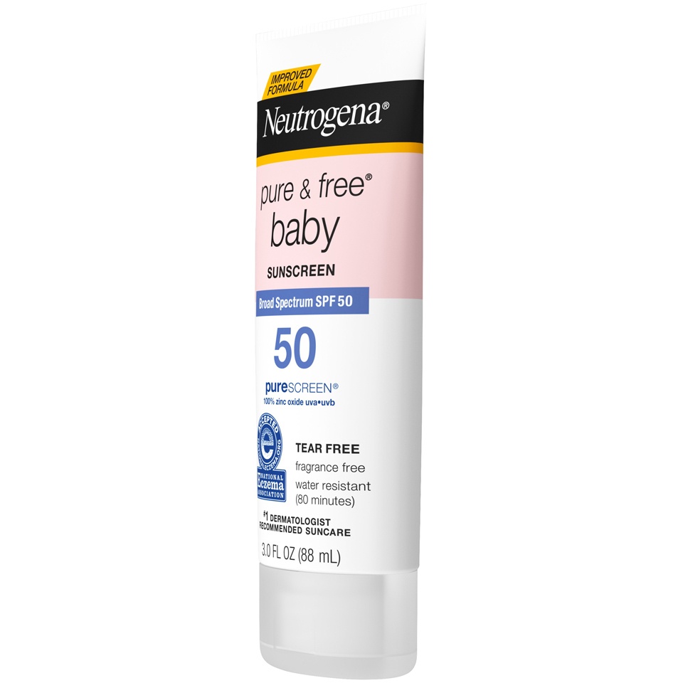 slide 3 of 6, Neutrogena Pure & Free Baby Mineral Sunscreen Lotion with Broad Spectrum SPF 50 & Zinc Oxide, Water-Resistant, Hypoallergenic & Tear-Free Baby Sunscreen, Paraben-Free, Dye-Free, 3 oz