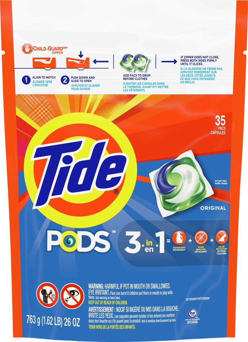 slide 1 of 9, Tide Pods Pacs 3-in-1 Original Detergent 35 ea, 35 ct