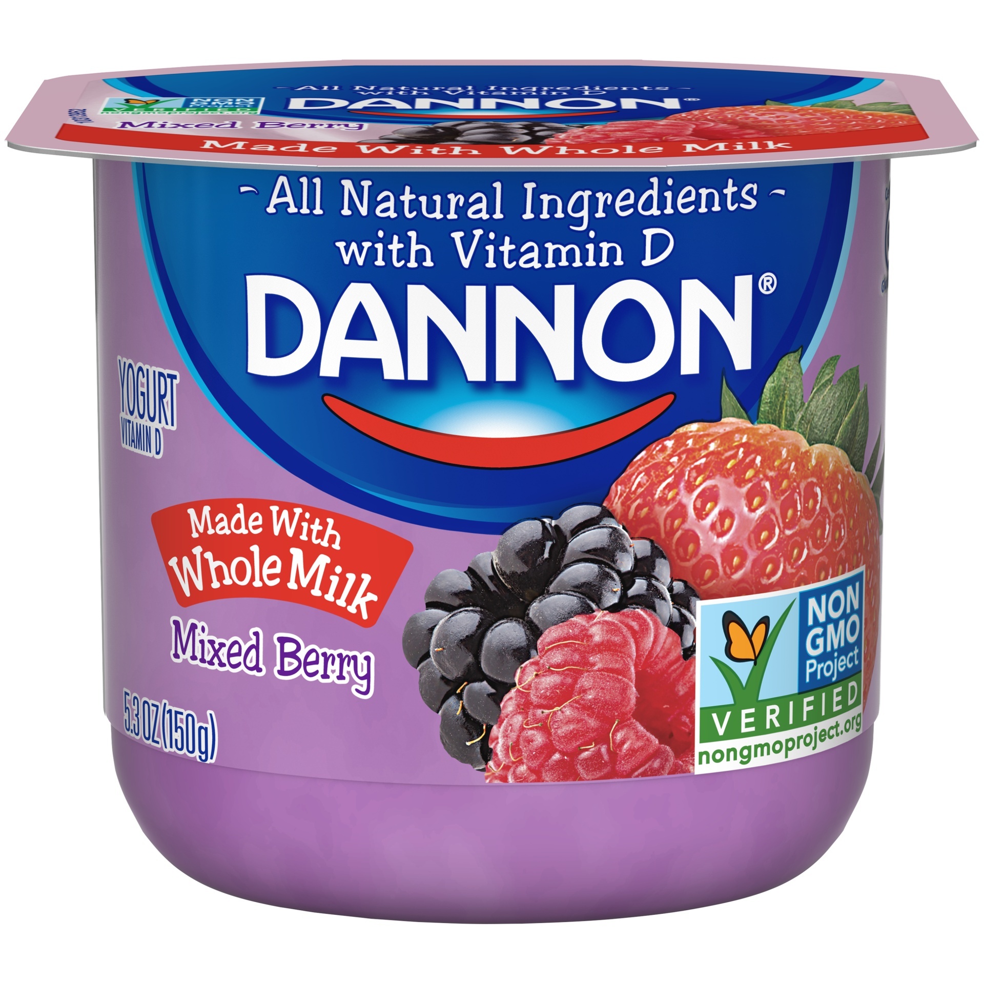 slide 1 of 5, Dannon Whole Milk Mixed Berry Yogurt, 5.3 oz