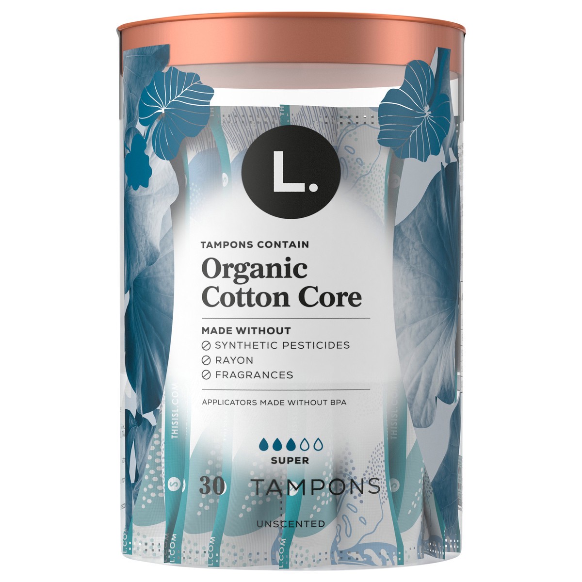 slide 1 of 6, L. Tampons, Made with Organic Cotton, Super Absorbency, 30 CT, 30 ct