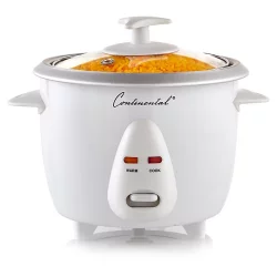 Continental Electric 6-Cup Rice Cooker with Glass Lid - White