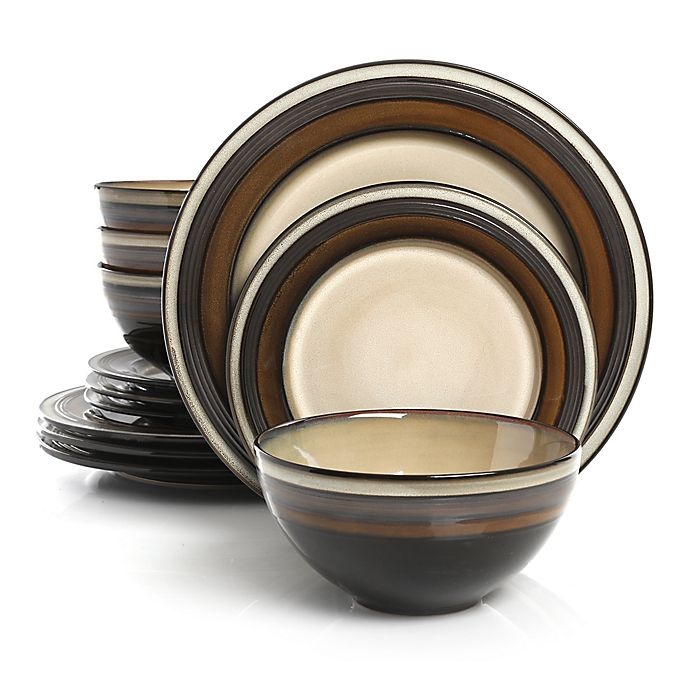 slide 1 of 1, Gibson Elite Everston Dinnerware Set - Brown/Cream, 12 ct