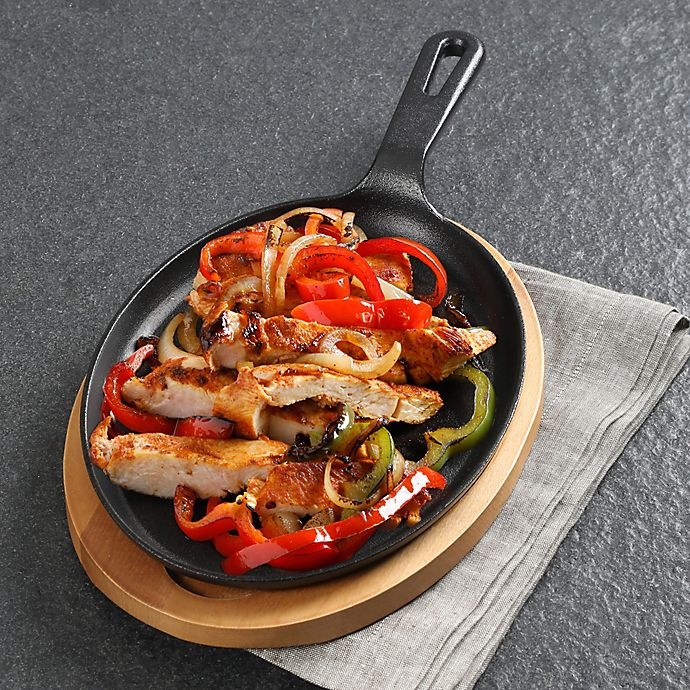 slide 2 of 2, Artisanal Kitchen Supply Pre-Seasoned Cast Iron Fajita Pan with Wooden Tray - Black, 1 ct