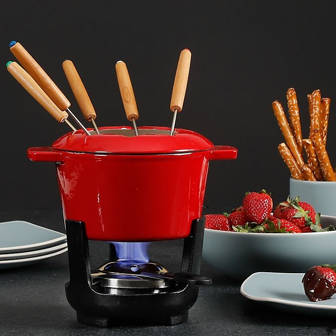 slide 2 of 3, Artisanal Kitchen Supply Enamel Fondue Set - Red, 13 ct