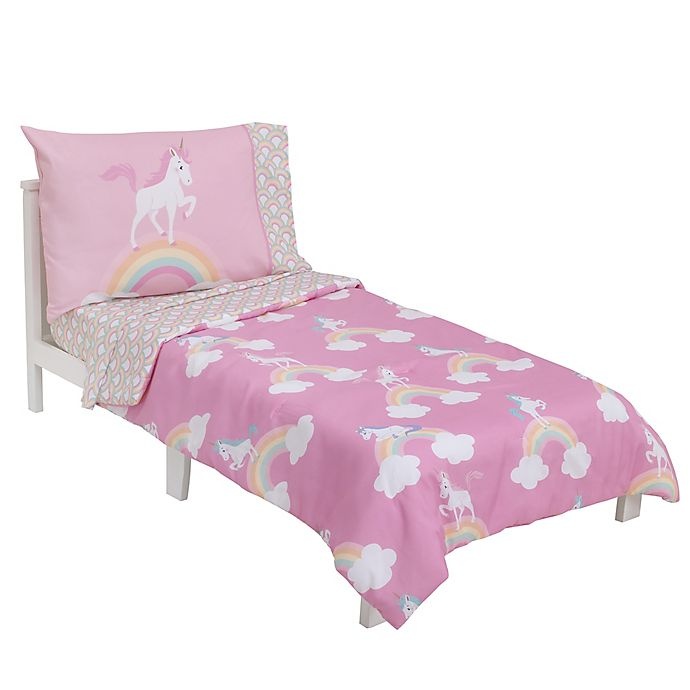 slide 3 of 9, Little Tikes Rainbows and Unicorns Toddler Bedding Set - Pink, 4 ct