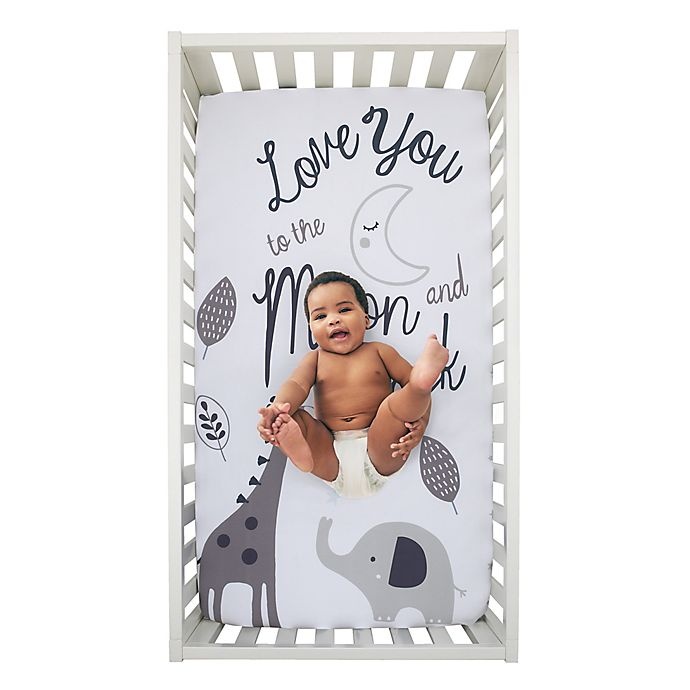 slide 2 of 3, NoJo Love You To The Moon Photo Op Fitted Crib Sheet - Grey/Navy, 1 ct