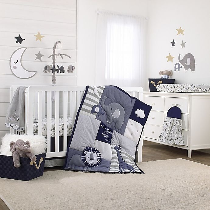 slide 3 of 3, NoJo Love You To The Moon Photo Op Fitted Crib Sheet - Grey/Navy, 1 ct