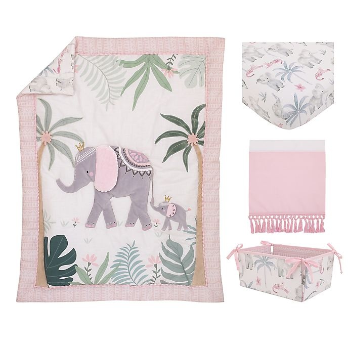 slide 9 of 10, NoJo Tropical Princess Crib Bedding Set - Pink/White, 4 ct