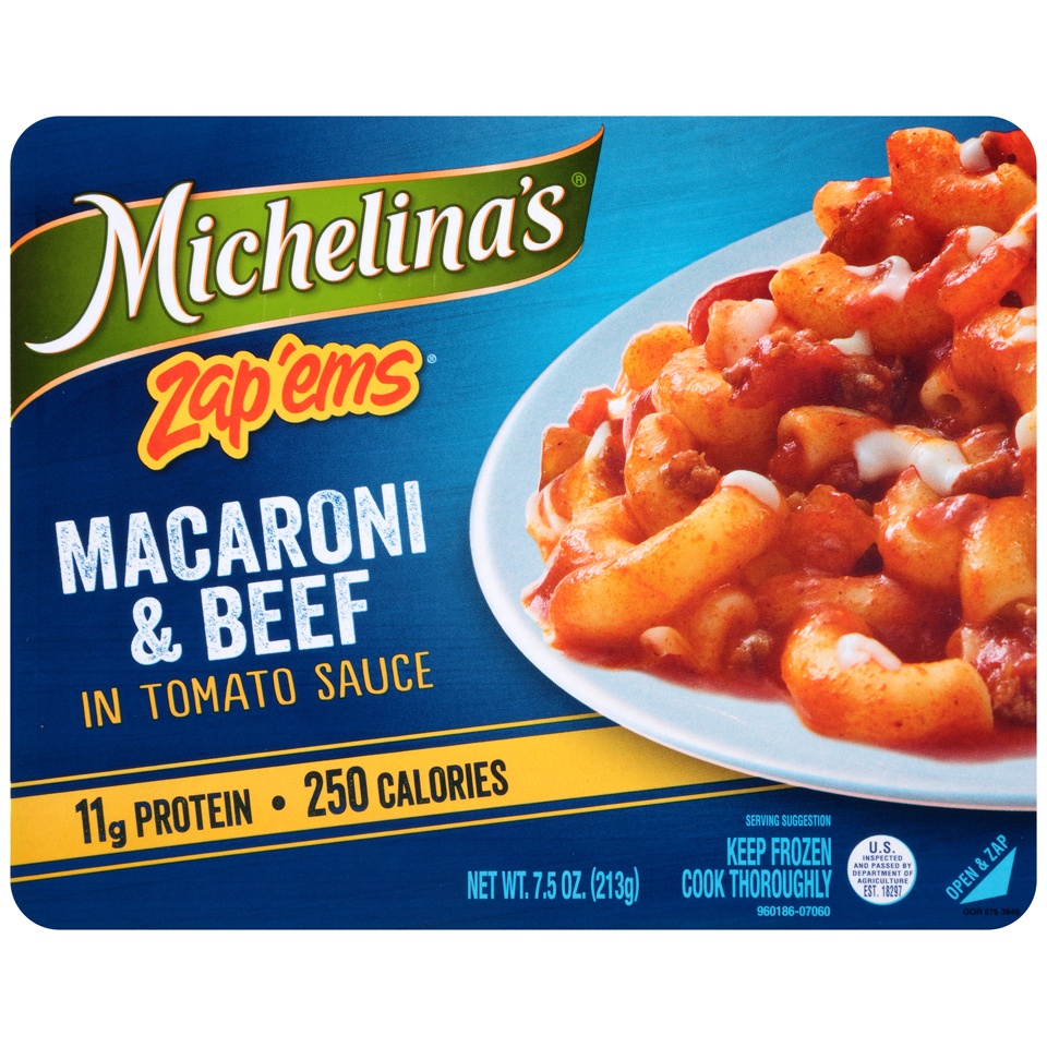 slide 1 of 1, Michelina's Zap'Ems Macaroni & Beef in Tomato Sauce, 7.5 oz