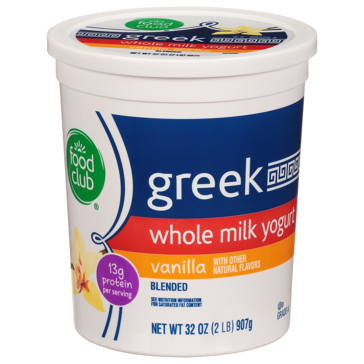 slide 1 of 1, Food Club Vanilla Blended Greek Whole Milk Yogurt, 32 oz