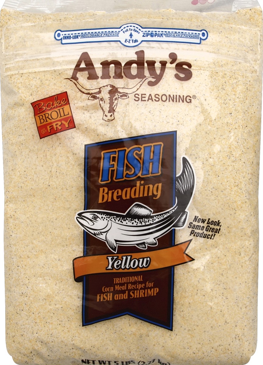 slide 4 of 5, Andy's Seasoning Breading, Fish, Yellow, 5 lb