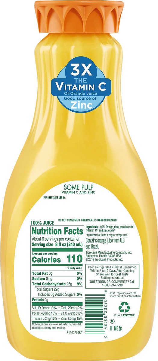 slide 3 of 8, Tropicana Some Pulp Orange Juice With Added Vitamin C And Zinc - 52 oz, 52 oz