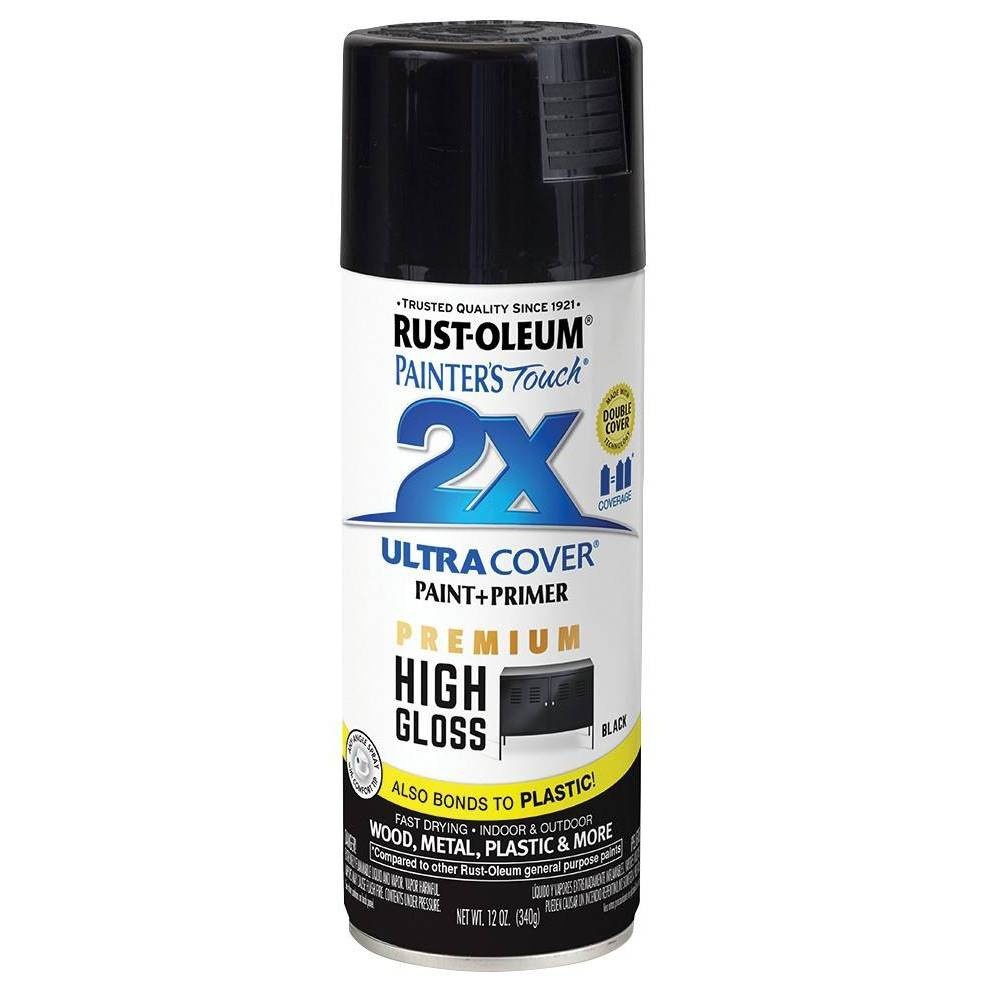 slide 1 of 1, Rust-Oleum Painters Touch 2X Ultra Cover Spray Paint - 331172, High Gloss Black, 12 oz