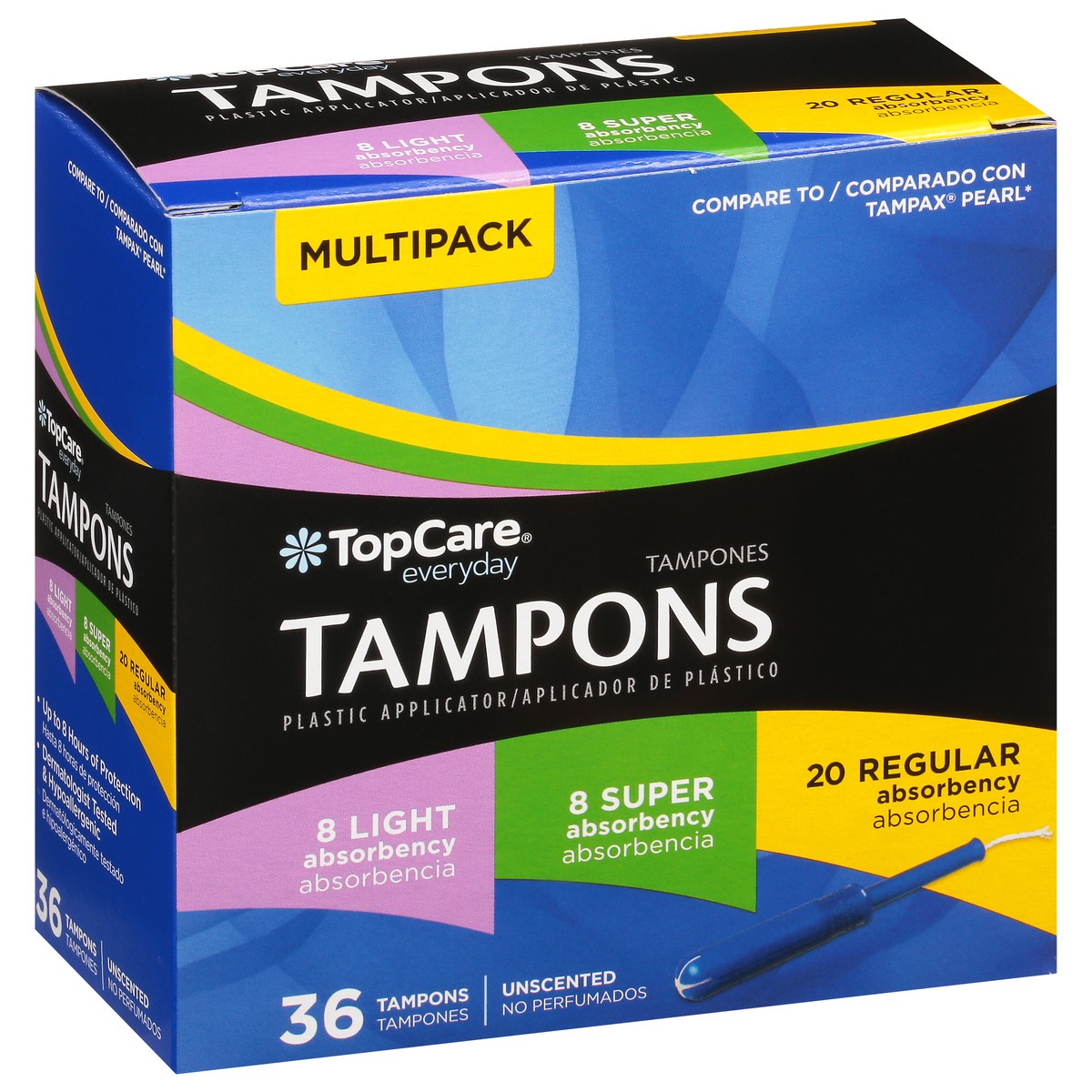 slide 2 of 9, TopCare Everyday Multipack Light/Super/Regular Absorbency Plastic Unscented Tampons Multipack 36 ea, 36 ct