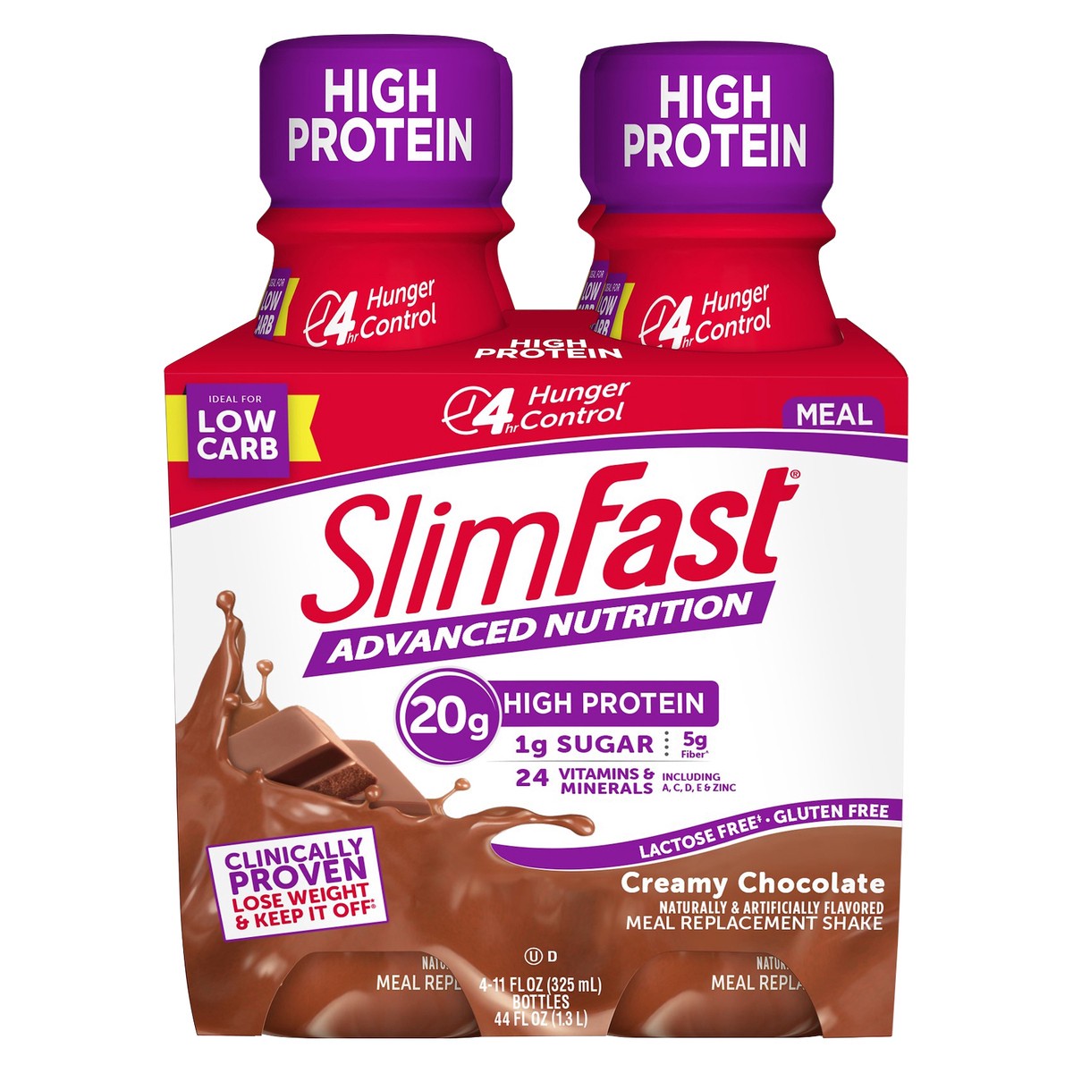 slide 1 of 1, SlimFast Meal Replacement Shake, Creamy Chocolate, 4 ct