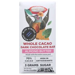 Blue Stripes Whole Cacao Dark Almond Butter Chocolate Bar 2.1 oz