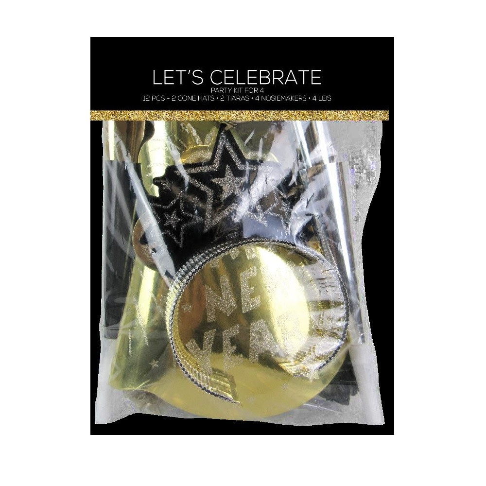 slide 1 of 1, Ampro Let's Celebrate Party Kit - Black/Silver/Gold, 12 ct