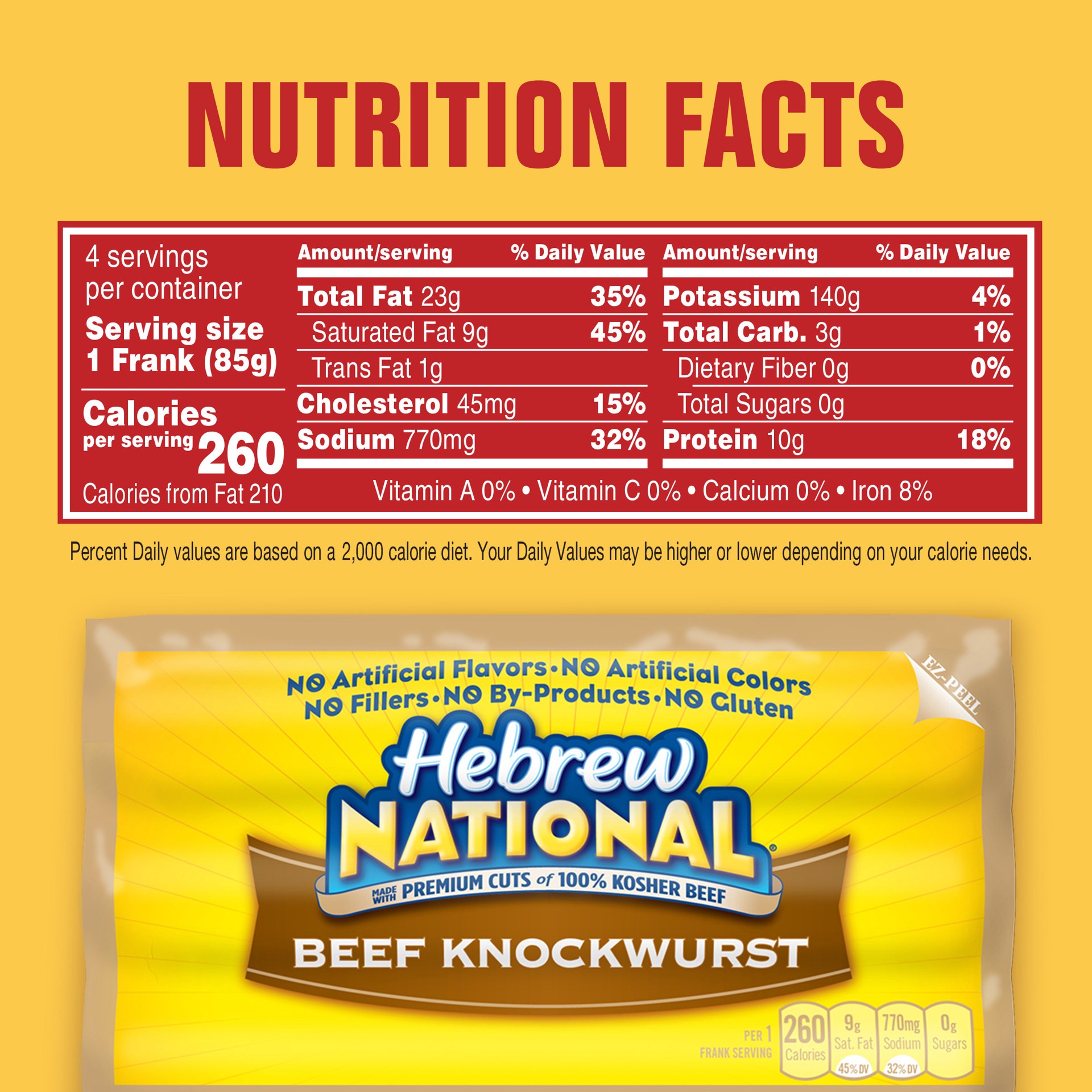 slide 4 of 5, Hebrew National Beef Knockwurst, 4 Count, 12 oz