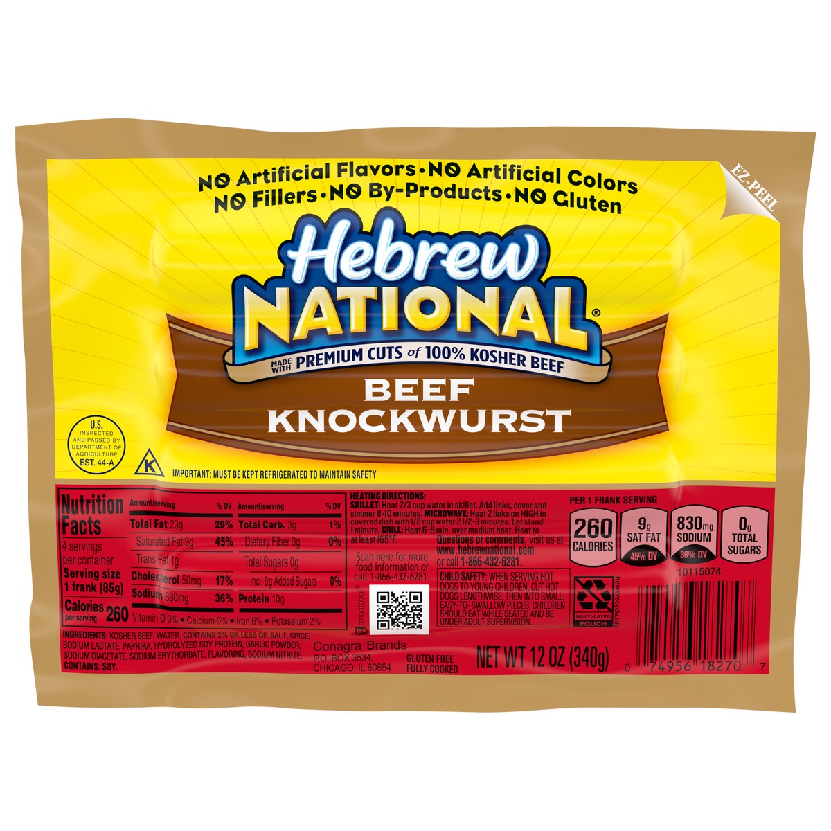 slide 1 of 5, Hebrew National Beef Knockwurst, 4 Count, 12 oz