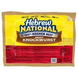 Hebrew National Beef Knockwurst, Beef Sausage, 12 oz., 4 Count Pack