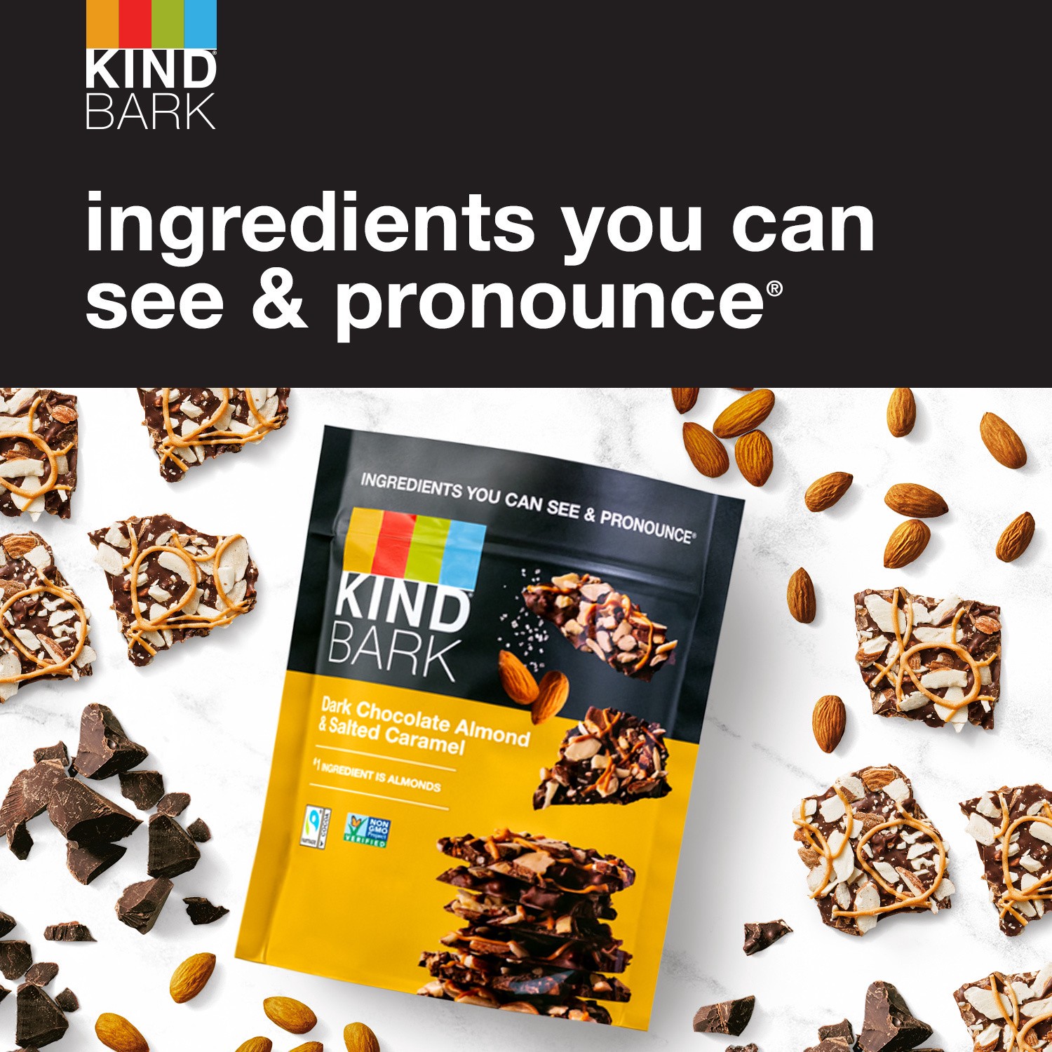 slide 3 of 5, KIND Bark Dark Chocolate Almond & Salted Caramel, 3.6 oz Bag, 3.6 oz