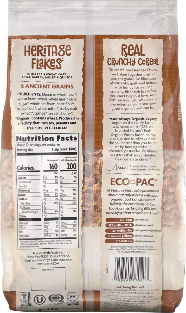 slide 3 of 3, Nature's Path Organic Heritage Flakes Cold Cereal 32oz EcoPac Bag, 32 oz