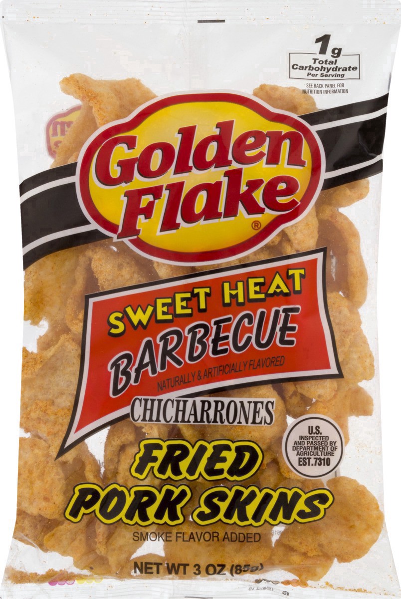 slide 6 of 21, Golden Flake Sweet Heat Bbq Skins, 3 oz