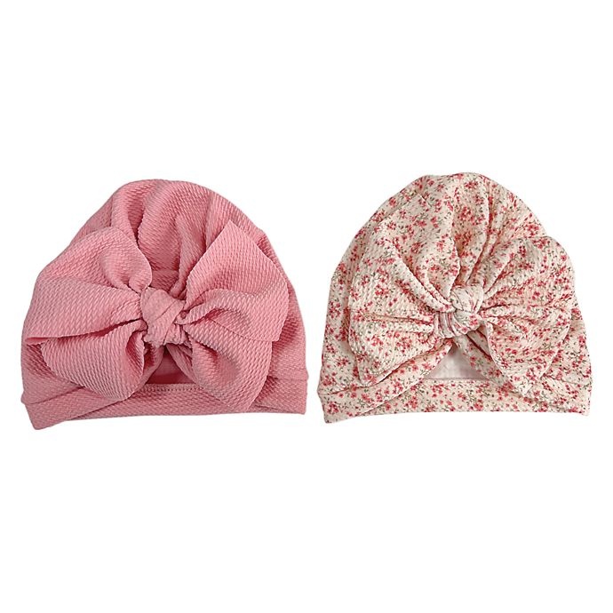 slide 1 of 1, Curls & Pearls Floral Turban Hats - Pink, 2 ct