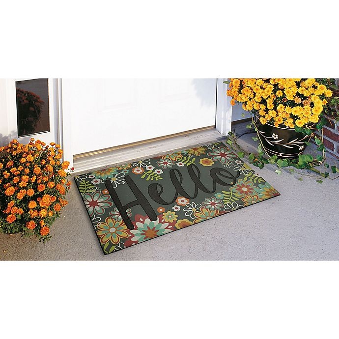 slide 2 of 3, Mohawk Home 18 x 30'' Hello Funky Floral Door Mat - Grey'', 1 ct