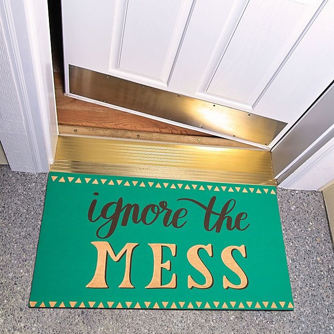 slide 2 of 4, Mohawk Home Elegant Entry Ignore Mess Rubber Door Mat - Teal/Gold, 18 in x 30 in