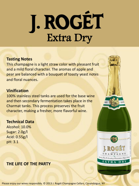 slide 3 of 3, J. Rogét American Champagne Extra Dry White Sparkling Wine, 750 mL Bottle, 25.36 fl oz