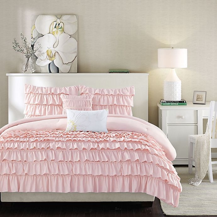 slide 2 of 8, Intelligent Design Waterfall Full/Queen Reversible Comforter Set - Blush, 5 ct