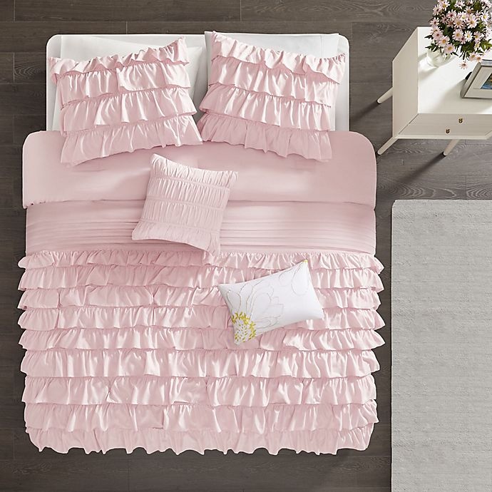 slide 3 of 8, Intelligent Design Waterfall Full/Queen Reversible Comforter Set - Blush, 5 ct