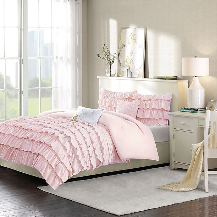 slide 1 of 8, Intelligent Design Waterfall Full/Queen Reversible Comforter Set - Blush, 5 ct