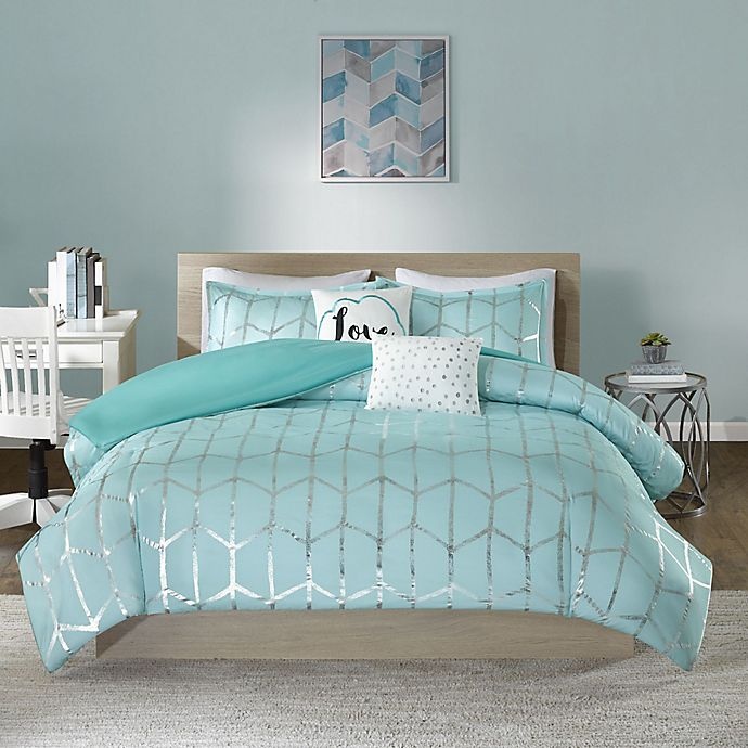 slide 5 of 10, Intelligent Design Raina Full/Queen Duvet Cover Set - Aqua/Silver, 5 ct