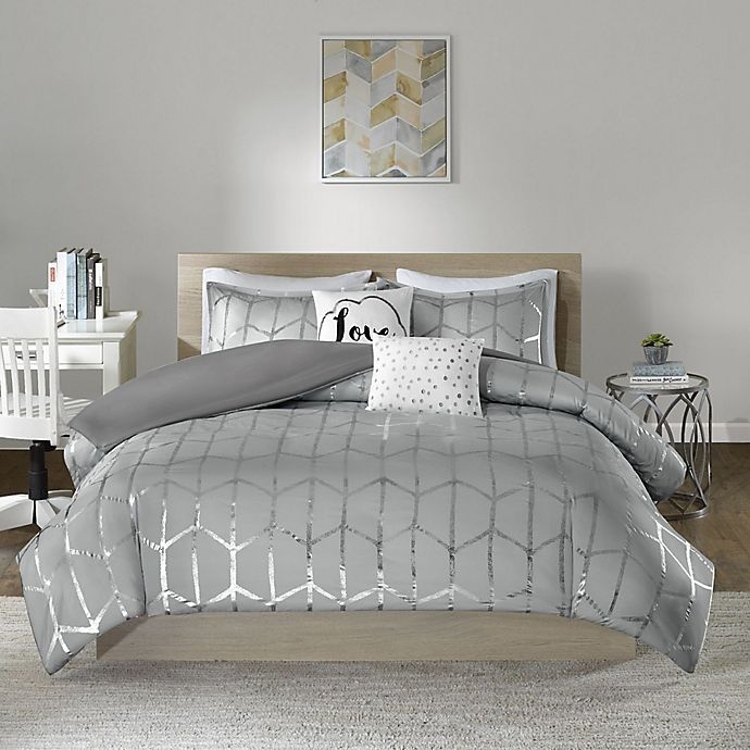 slide 2 of 10, Intelligent Design Raina Full/Queen Duvet Cover Set - Grey/Silver, 5 ct