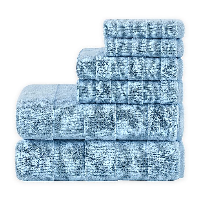 slide 1 of 7, Madison Park Signature Parker Bath Towel Set - Blue, 6 ct