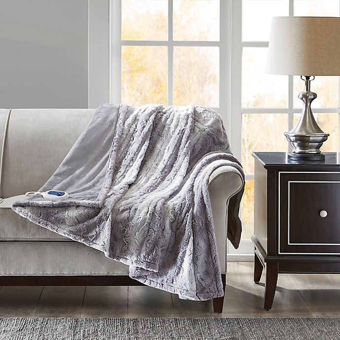 slide 3 of 3, Beautyrest Zuri Heated Throw Blanket - Grey, 70 in x 50 in