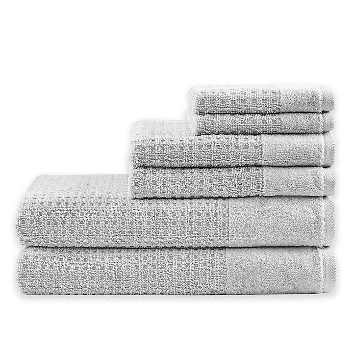 slide 1 of 8, Madison Park Waffle Cotton Bath Towel Set - Grey, 6 ct