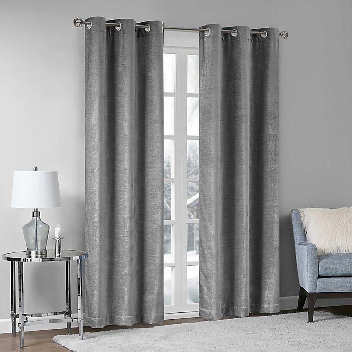 slide 2 of 6, Madison Park Luxe Chenille 84-Inch Grommet Window Curtain - Grey, 2 ct; 84 in