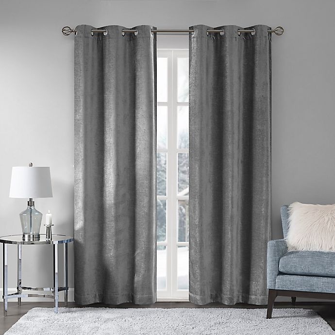 slide 1 of 6, Madison Park Luxe Chenille 84-Inch Grommet Window Curtain - Grey, 2 ct; 84 in