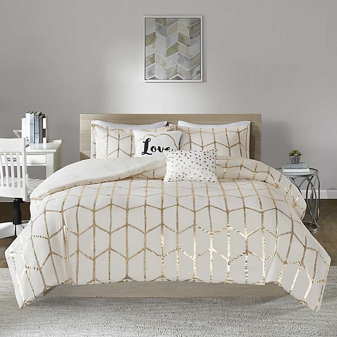 slide 8 of 10, Intelligent Design Raina Full/Queen Duvet Cover Set - Ivory/Gold, 1 ct