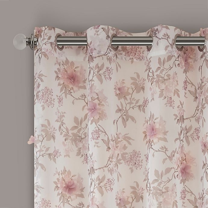 slide 3 of 6, Madison Park Idalia Floral Printed Sheer Grommet Window Curtain Panel - Blush, 63 in