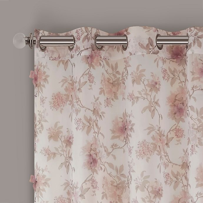 slide 4 of 6, Madison Park Idalia Floral Printed Sheer Grommet Window Curtain Panel - Blush, 63 in