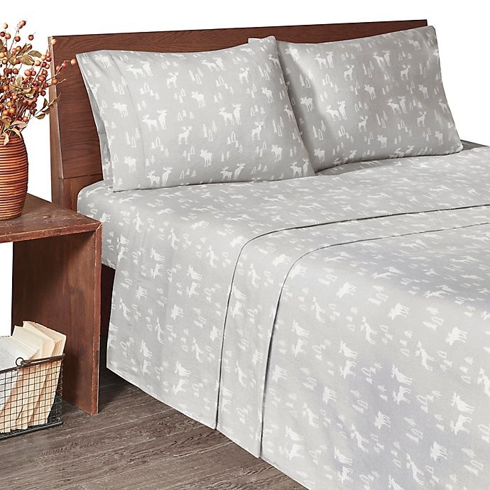 slide 2 of 4, Woolrich Moose Flannel King Sheet Set - Grey, 1 ct