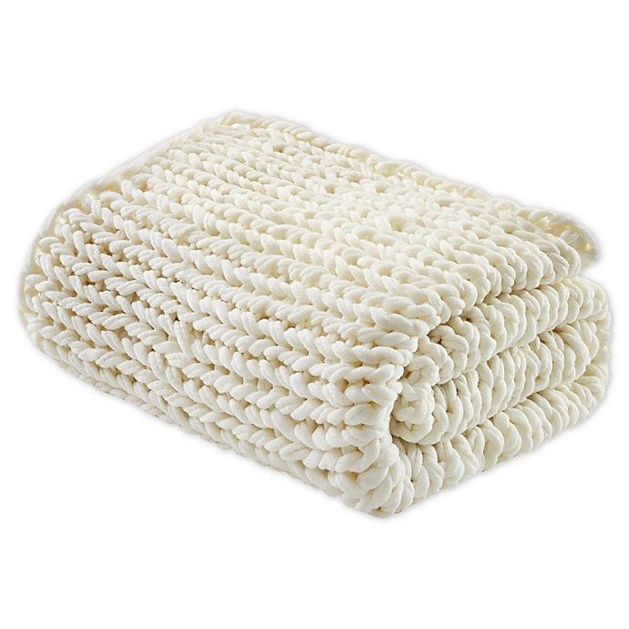 slide 1 of 5, Madison Park Chunky Double Knit Throw Blanket - Ivory, 1 ct