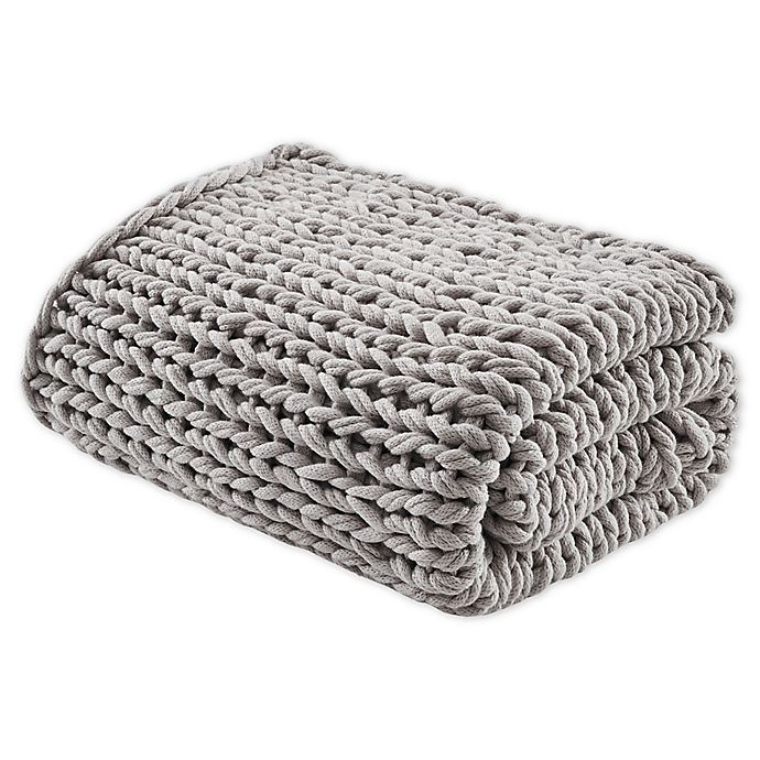 slide 1 of 4, Madison Park Chunky Double Knit Throw Blanket - Grey, 1 ct