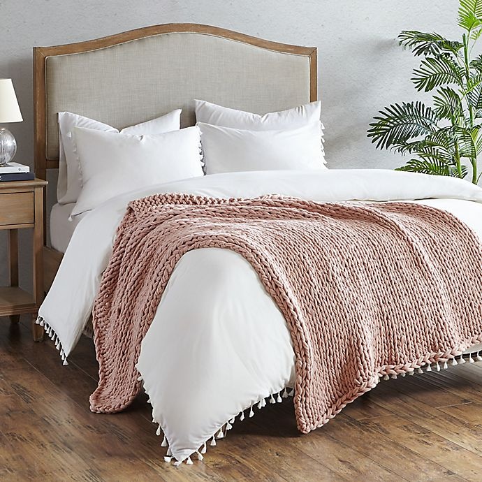 slide 3 of 4, Madison Park Chunky Double Knit Throw Blanket - Blush, 1 ct